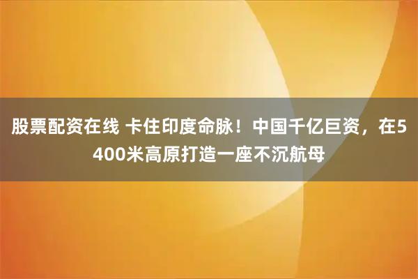 股票配资在线 卡住印度命脉！中国千亿巨资，在5400米高原打造一座不沉航母
